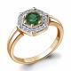 Кольцо из золочёного серебра AQUAMARINE А68744АГ-пк с фианитом и гидротермальным изумрудом