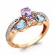 Кольцо из золочёного серебра AQUAMARINE А6906630А-пк с топазом, фианитом, аметистом и миксом камней