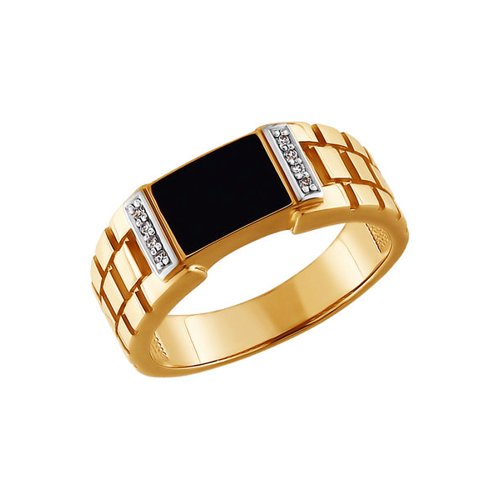 Золотая мужская печатка SOKOLOV с фианитом и эмалью 015072: Золото 585°пробы — купить в ювелирном интернет-магазине Diamant