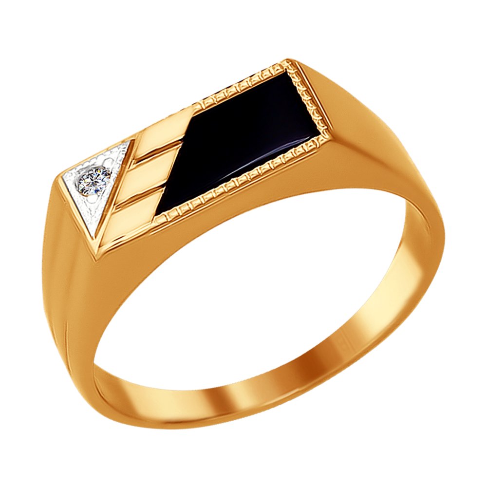 Золотая мужская печатка SOKOLOV с фианитом и шпинелью 016066: Золото 585°пробы — купить в ювелирном интернет-магазине Diamant
