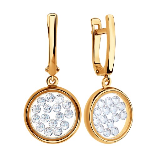 Золотые серьги SOKOLOV с подвижным фианитом 027851: Золото 585° пробы —купить в ювелирном интернет-магазине Diamant