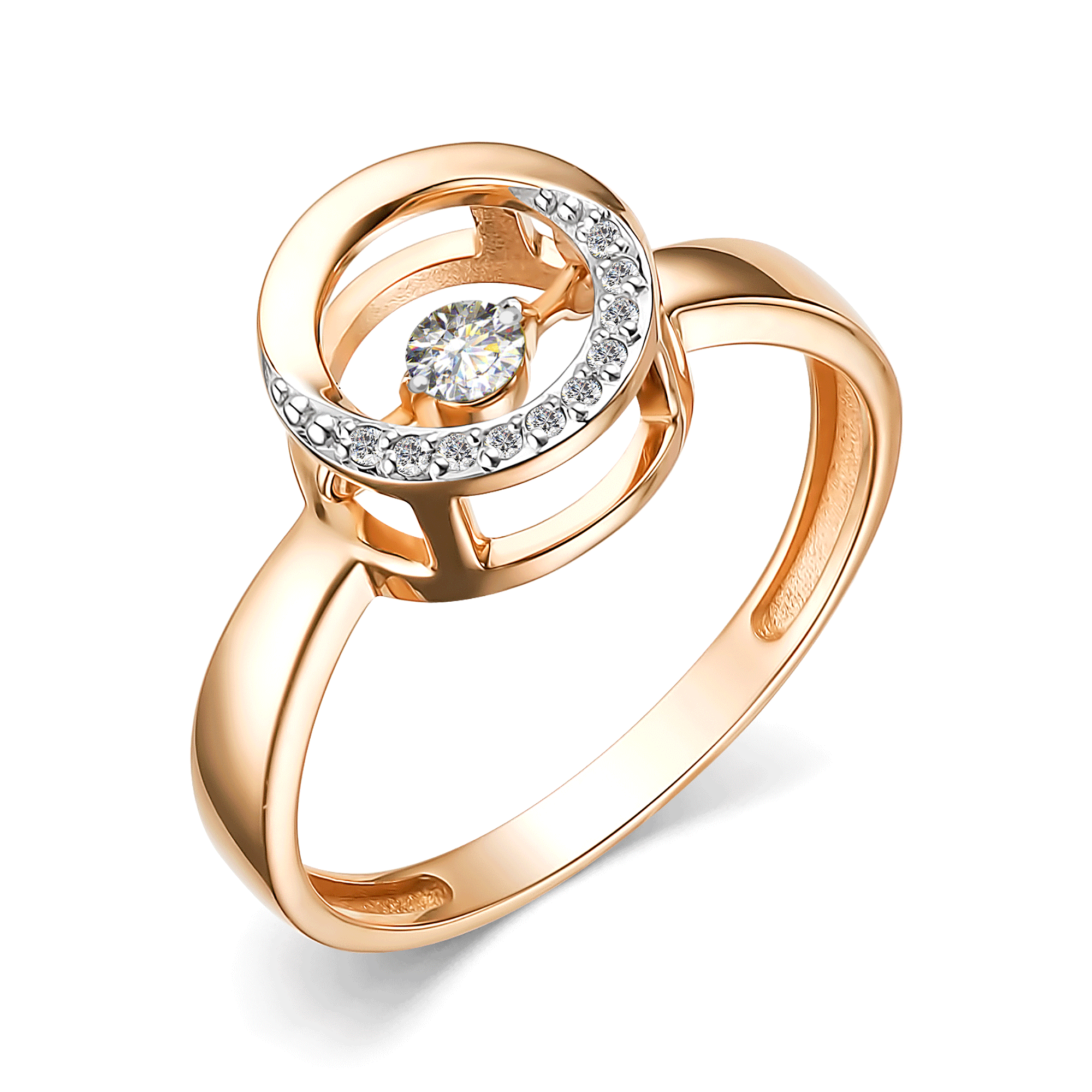 Золотое кольцо АЛЬКОР с танцующим бриллиантом 15858-100 15858-100 фото