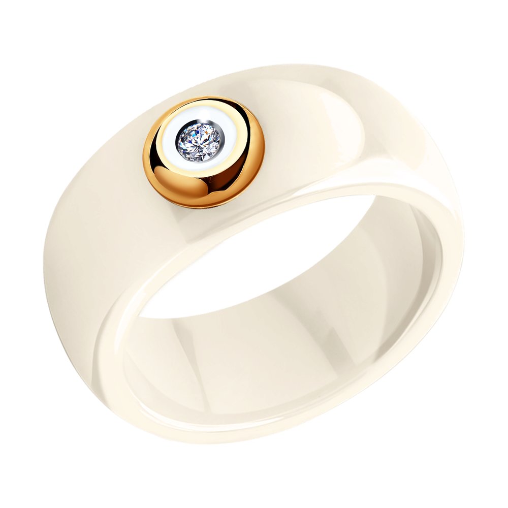 Золотое кольцо SOKOLOV 6015016 с бриллиантом и керамикой: Золото 585° пробы— купить в ювелирном интернет-магазине Diamant