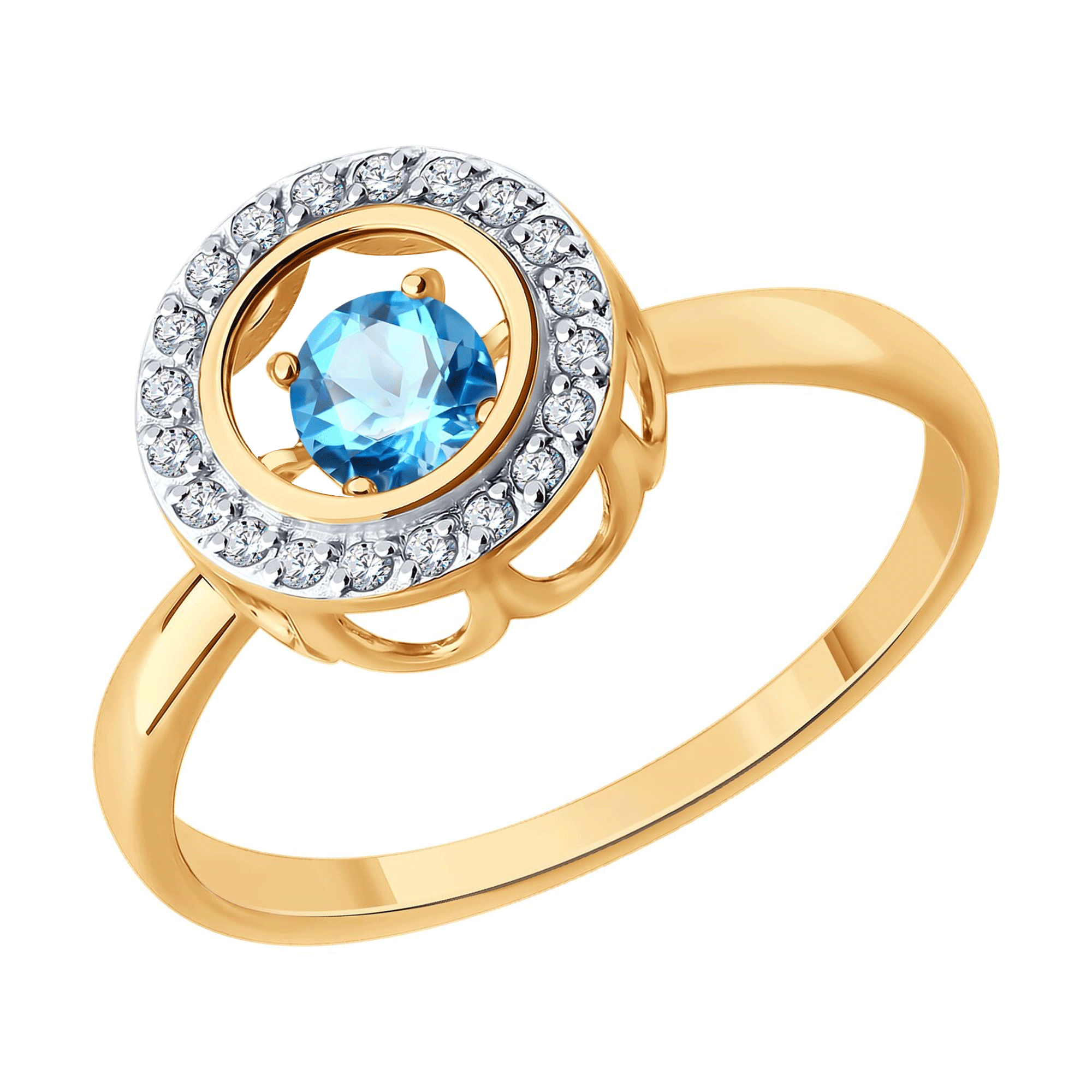 Золотое кольцо SOKOLOV с танцующим топазом и фианитом 717200 717200 фото