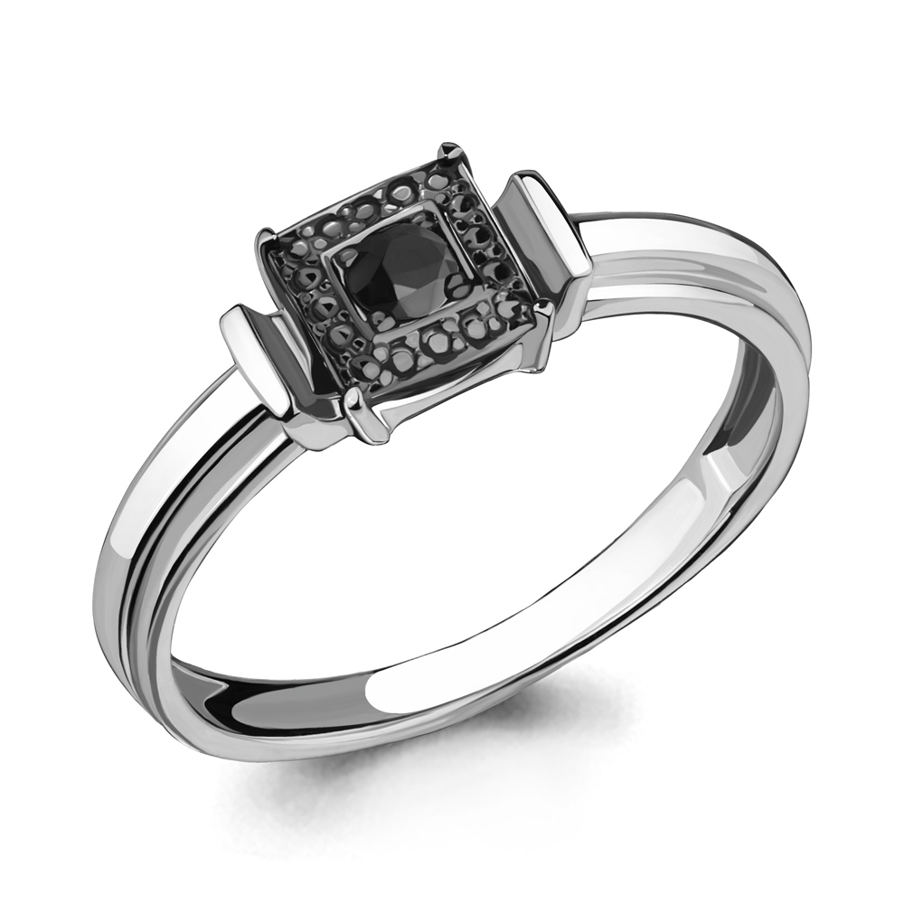 Кольцо из белого золота AQUAMARINE 963670Ч с чёрным бриллиантом: Белое золото 585° пробы — купить в ювелирном интернет-магазине Diamant