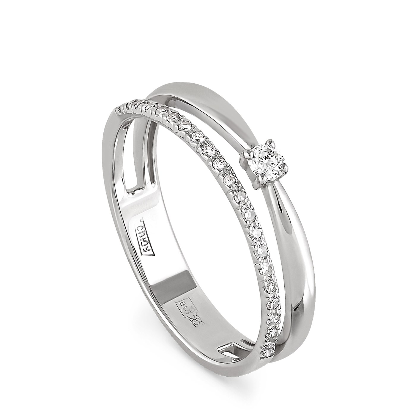 Обручальное кольцо из белого золота 3546 585 пробы с бриллиантом