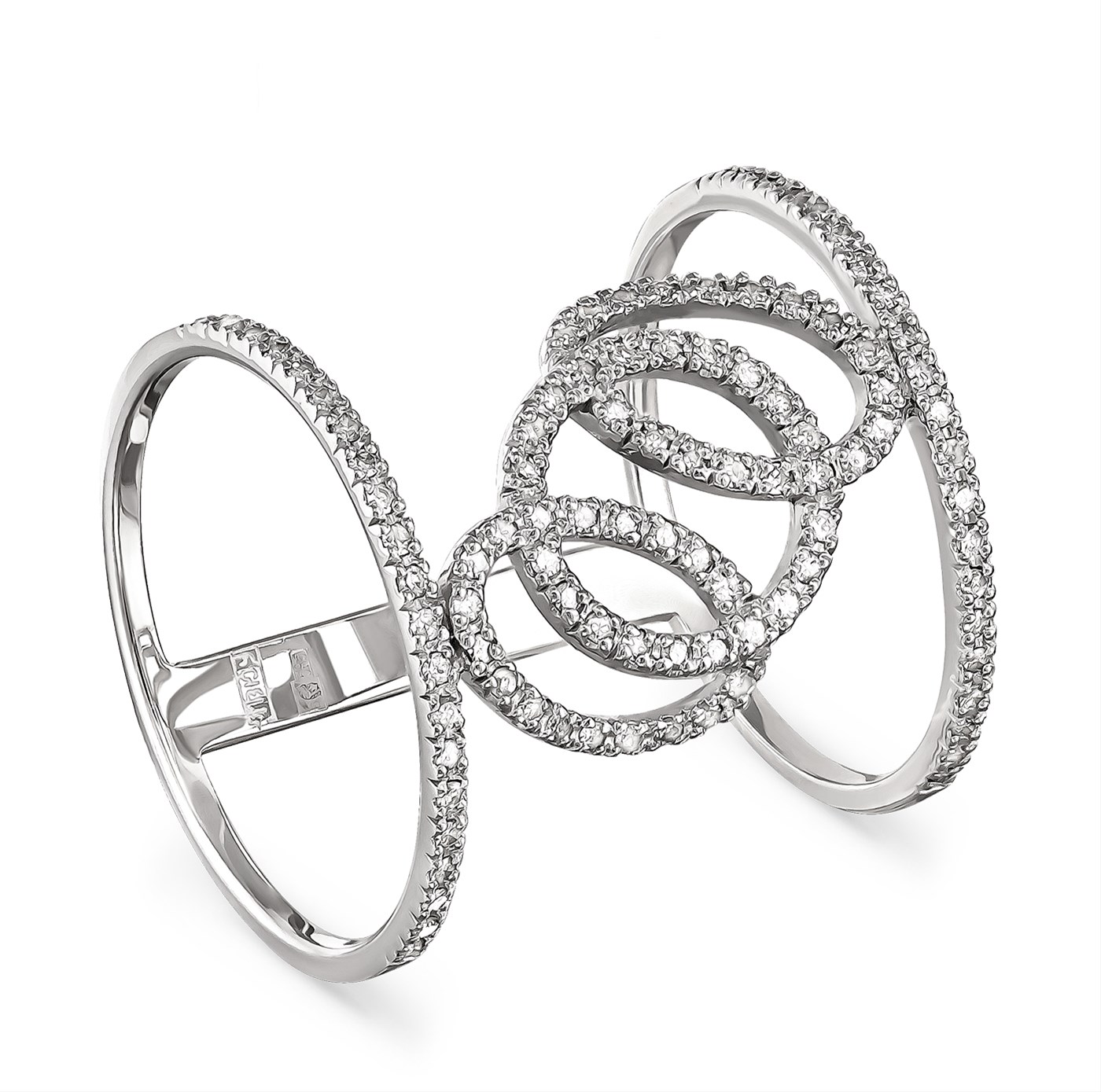 Двойное кольцо с бриллиантом из белого золота