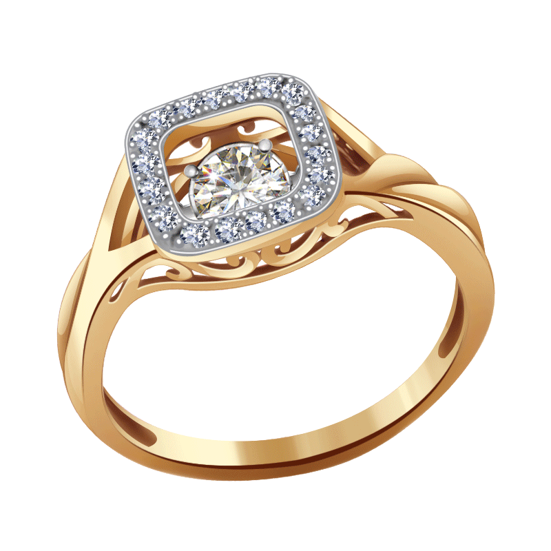 Золотое кольцо Адамас с бриллиантами. Кольцо с танцующим бриллиантом Адамас.