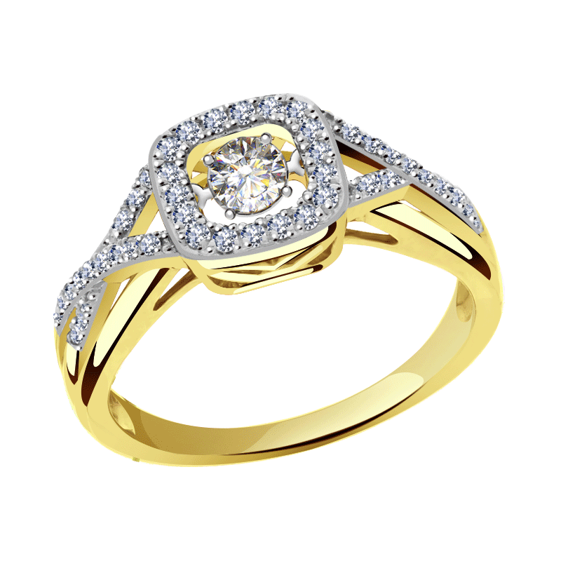 Золотое кольцо ЮК Бриант с танцующим бриллиантом RYI25503BRTD