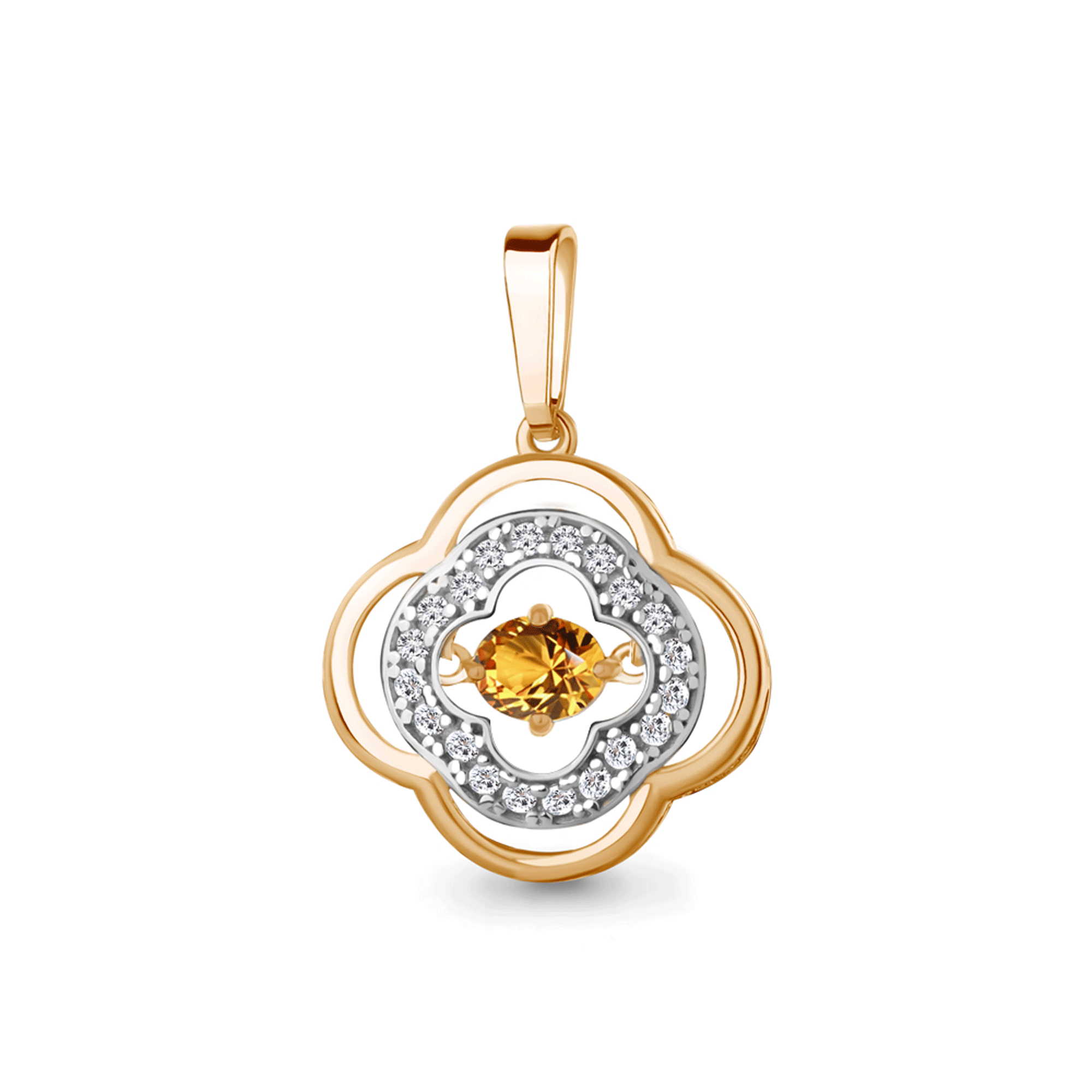 Подвеска из золочёного серебра AQUAMARINE с танцующим цитрином и фианитом А2550806А-п А2550806А-п фото