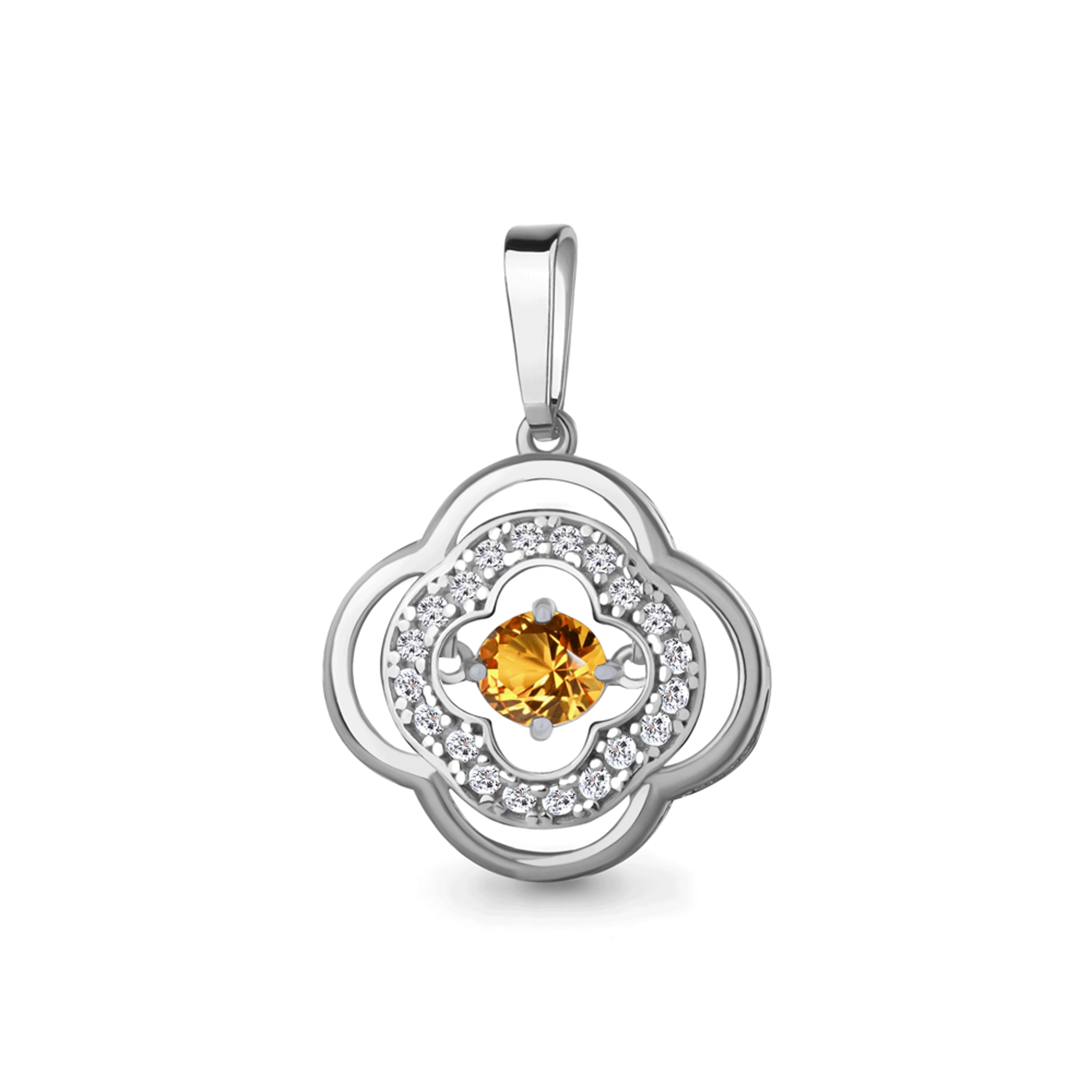 Серебряная подвеска AQUAMARINE с танцующим цитрином и фианитом А2550806А А2550806А фото