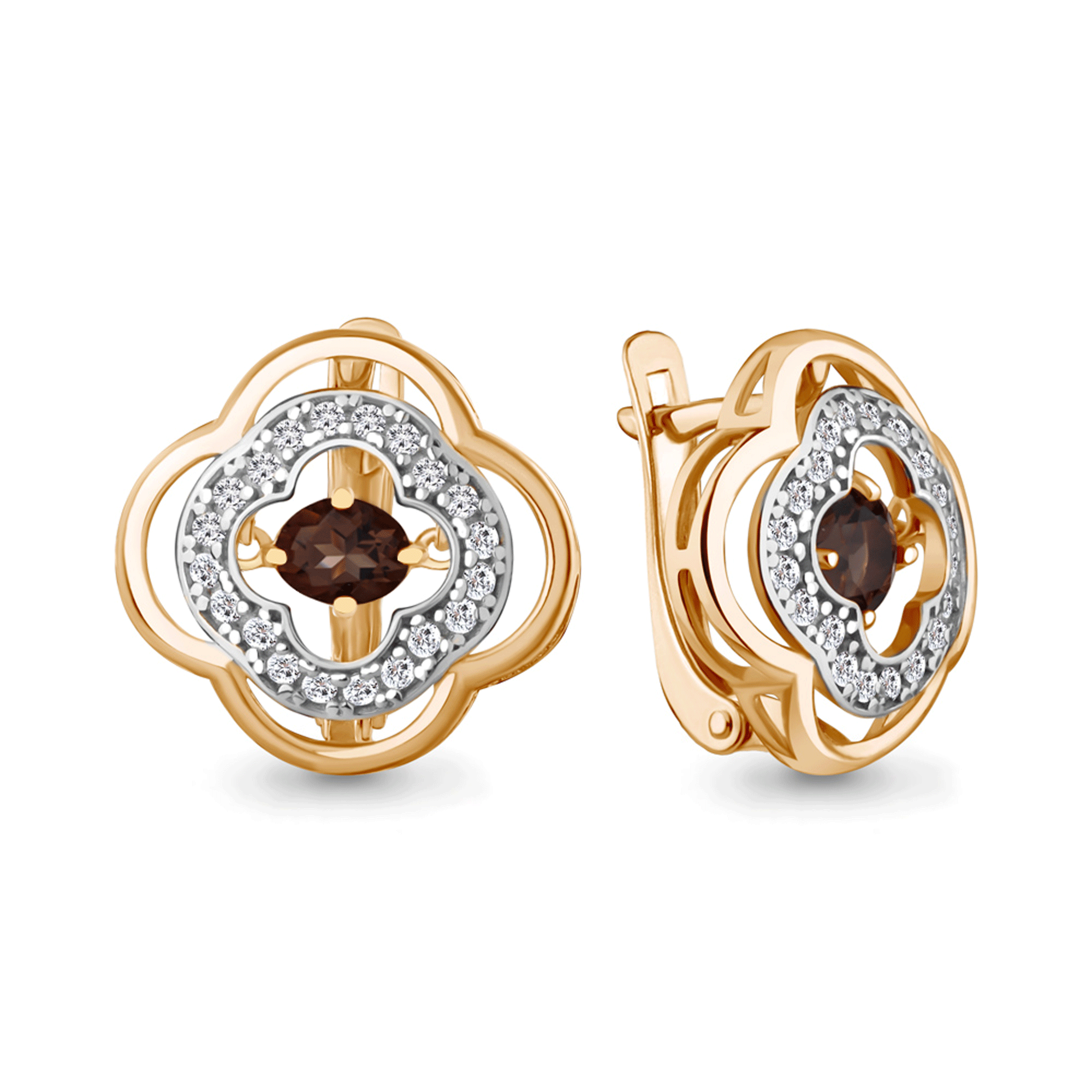 Серьги из золочёного серебра AQUAMARINE с танцующим кварцем и фианитом А45045601А-п А45045601А-п фото