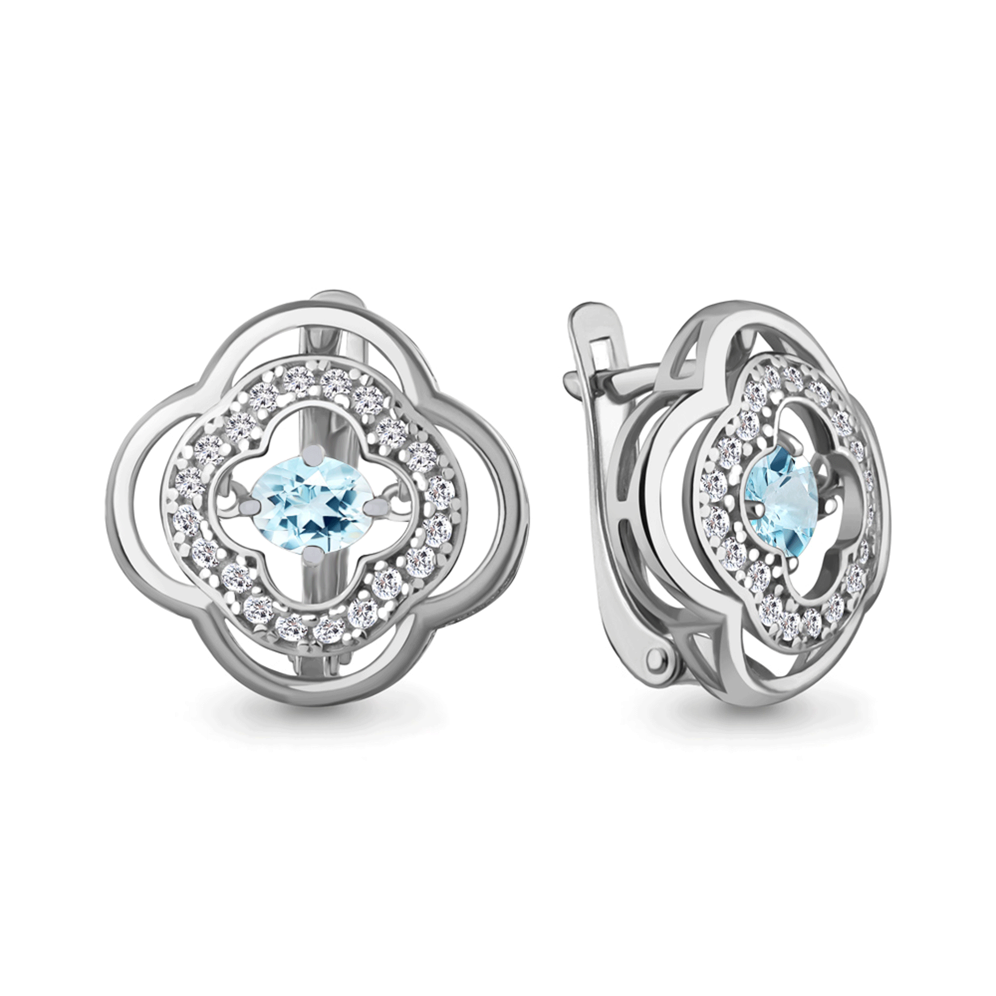 Серебряные серьги AQUAMARINE с танцующим топазом и фианитом А45045602А А45045602А фото
