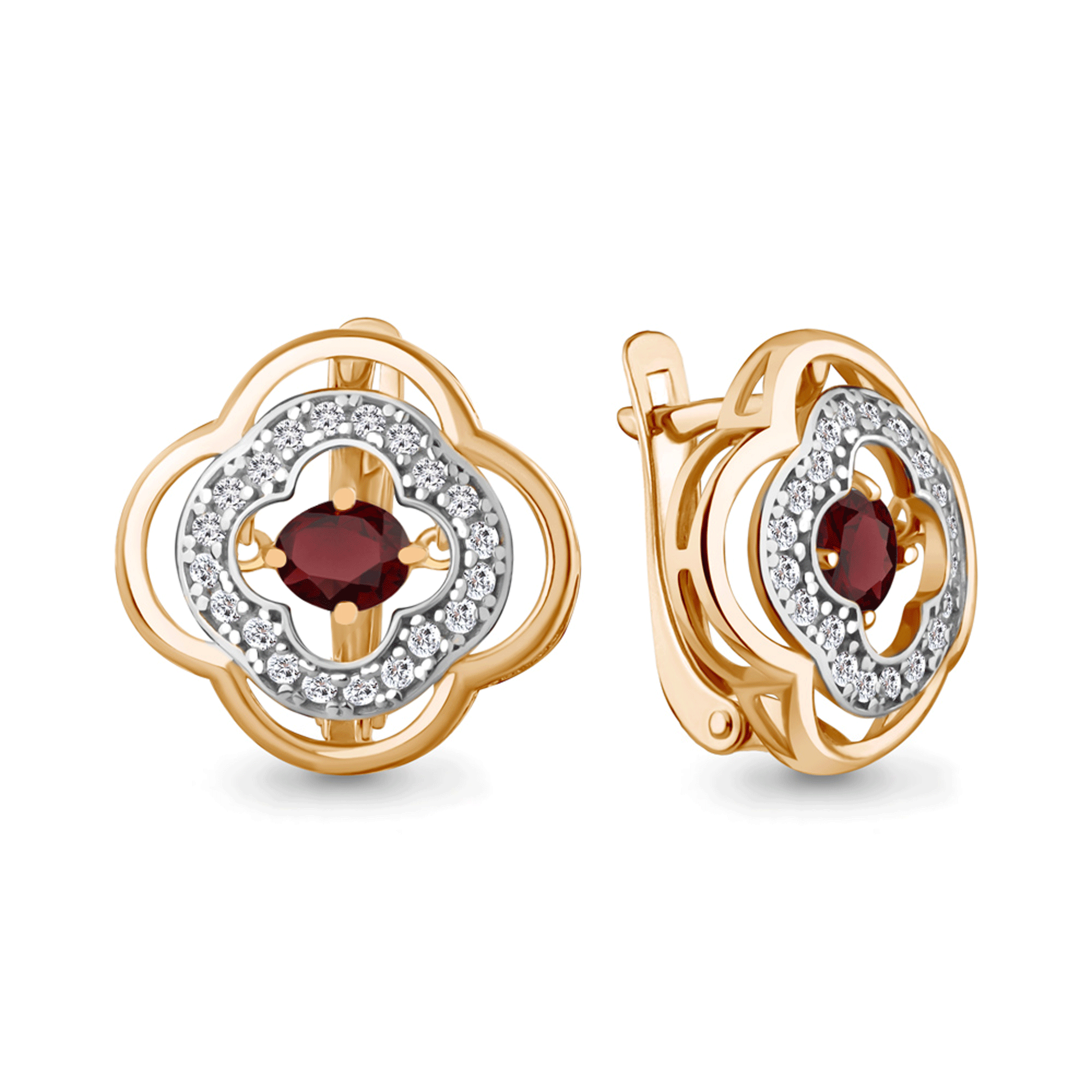 Серьги из золочёного серебра AQUAMARINE с танцующим гранатом и фианитом А45045603А-п А45045603А-п фото
