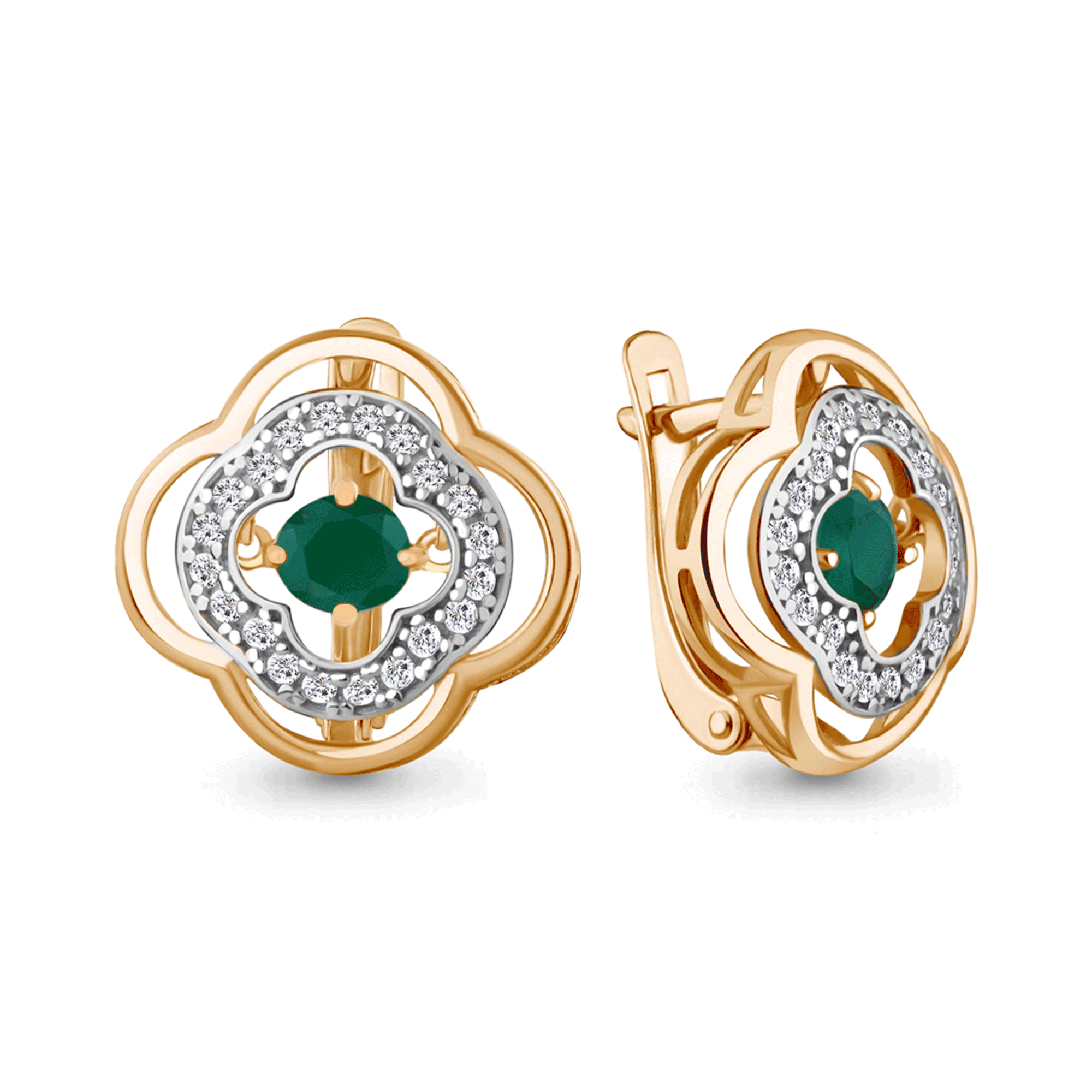 Серьги из золочёного серебра AQUAMARINE с танцующим агатом и фианитом А45045609А-п А45045609А-п фото