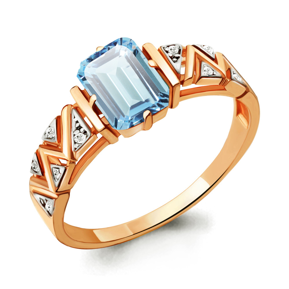 Кольцо из золочёного серебра AQUAMARINE с фианитом и турмалином А6913688А-пк