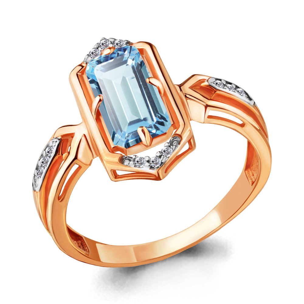 Кольцо из золочёного серебра AQUAMARINE с фианитом и турмалином А6913988А-п