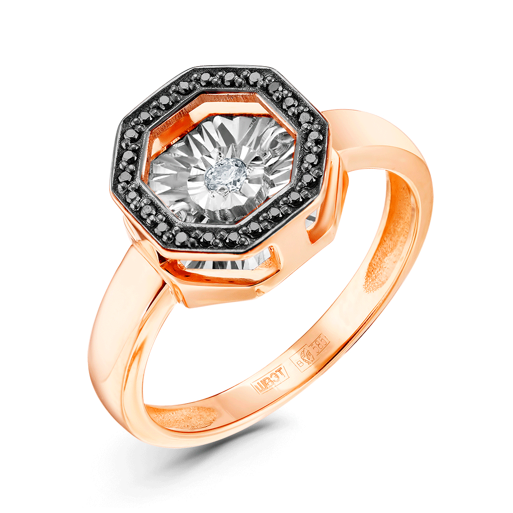 Золотое кольцо GRIGORIEV с танцующим бриллиантом и черным бриллиантом Г01-11-5628-13-00 Г01-11-5628-13-00 фото