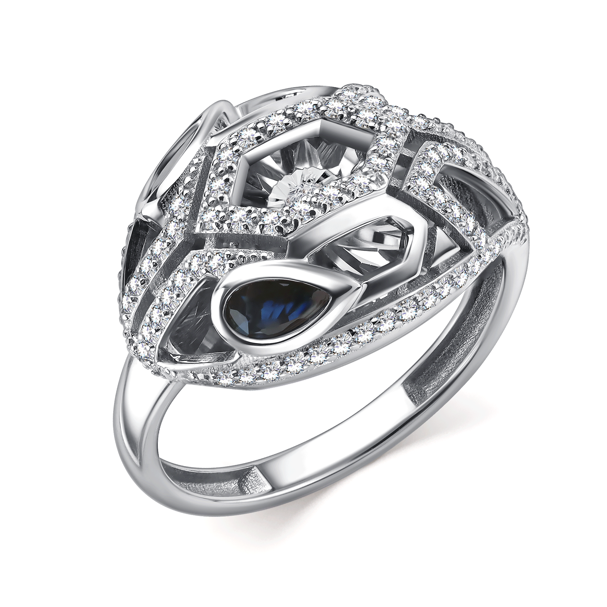 Кольцо из белого золота Символ года Змея GRIGORIEV с сапфиром и танцующим бриллиантом Г01-12-51041-31-02 Г01-12-51041-31-02 фото