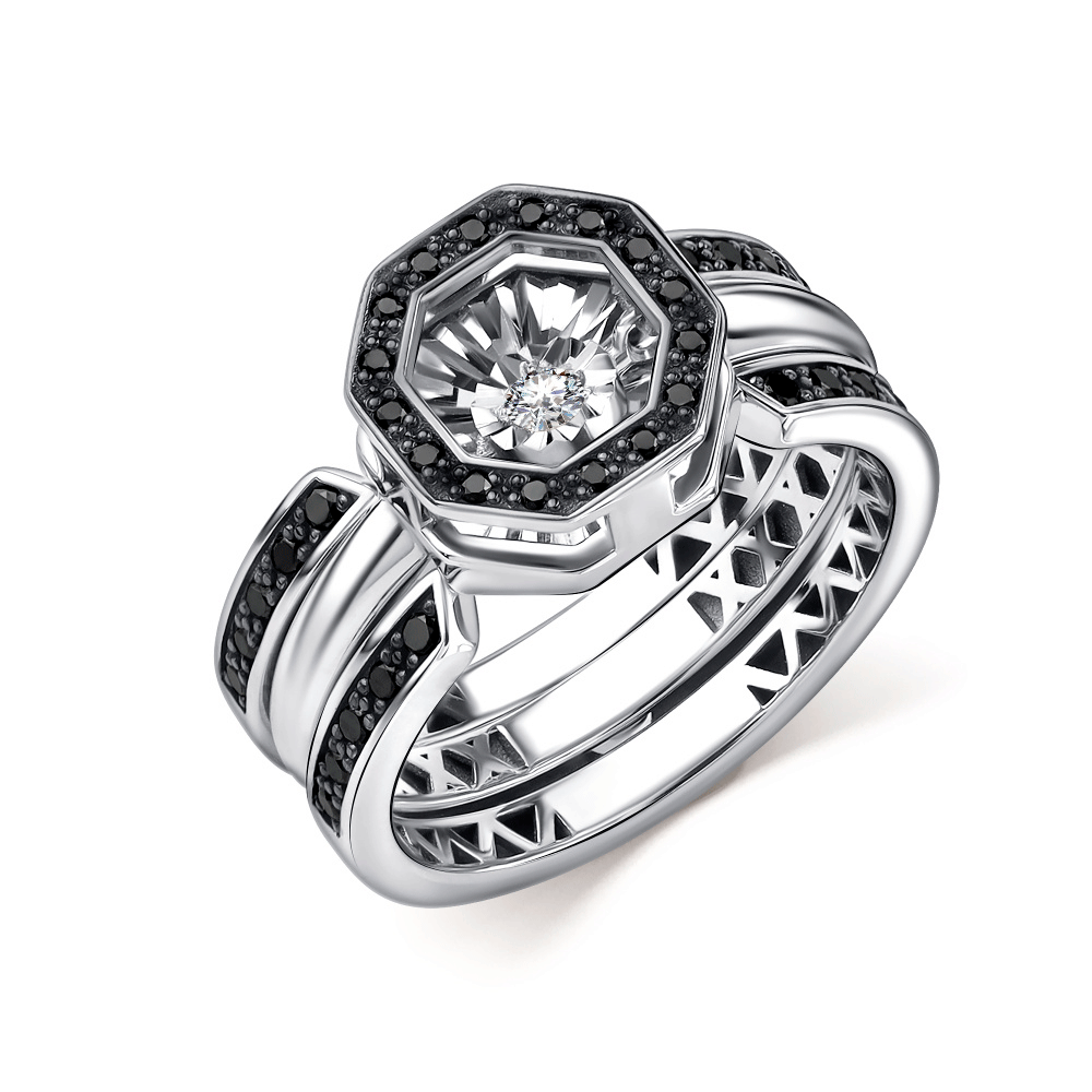 Кольцо-трансформер из белого золота GRIGORIEV с танцующим бриллиантом и черным бриллиантом Г01-12-51088-13-00 Г01-12-51088-13-00 фото