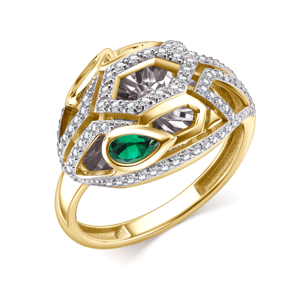 Кольцо из лимонного золота Символ года Змея GRIGORIEV с танцующим бриллиантом и изумрудом Г01-13-51041-31-01 Г01-13-51041-31-01 фото
