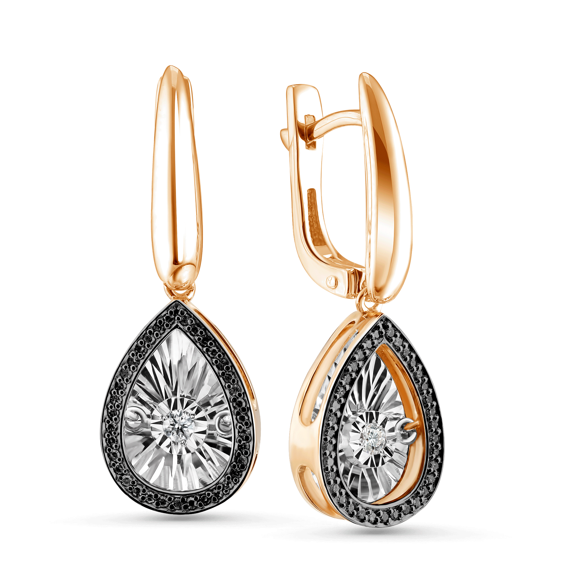 Золотые серьги GRIGORIEV с танцующим бриллиантом и чёрным бриллиантом Г02-11-5497-13-00-1 Г02-11-5497-13-00-1 фото