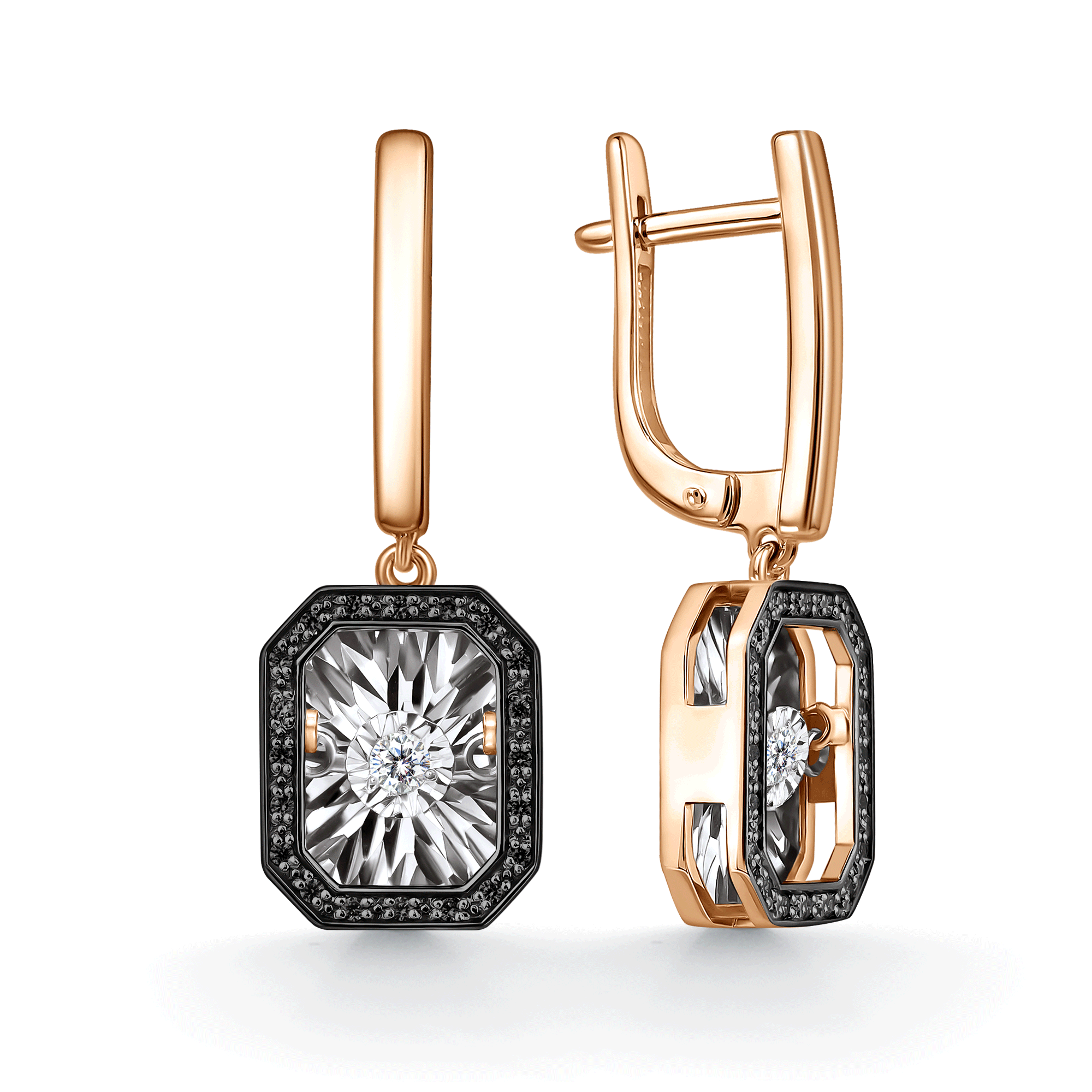 Золотые серьги GRIGORIEV с танцующим бриллиантом и чёрным бриллиантом Г02-11-5629-13-00-1 Г02-11-5629-13-00-1 фото