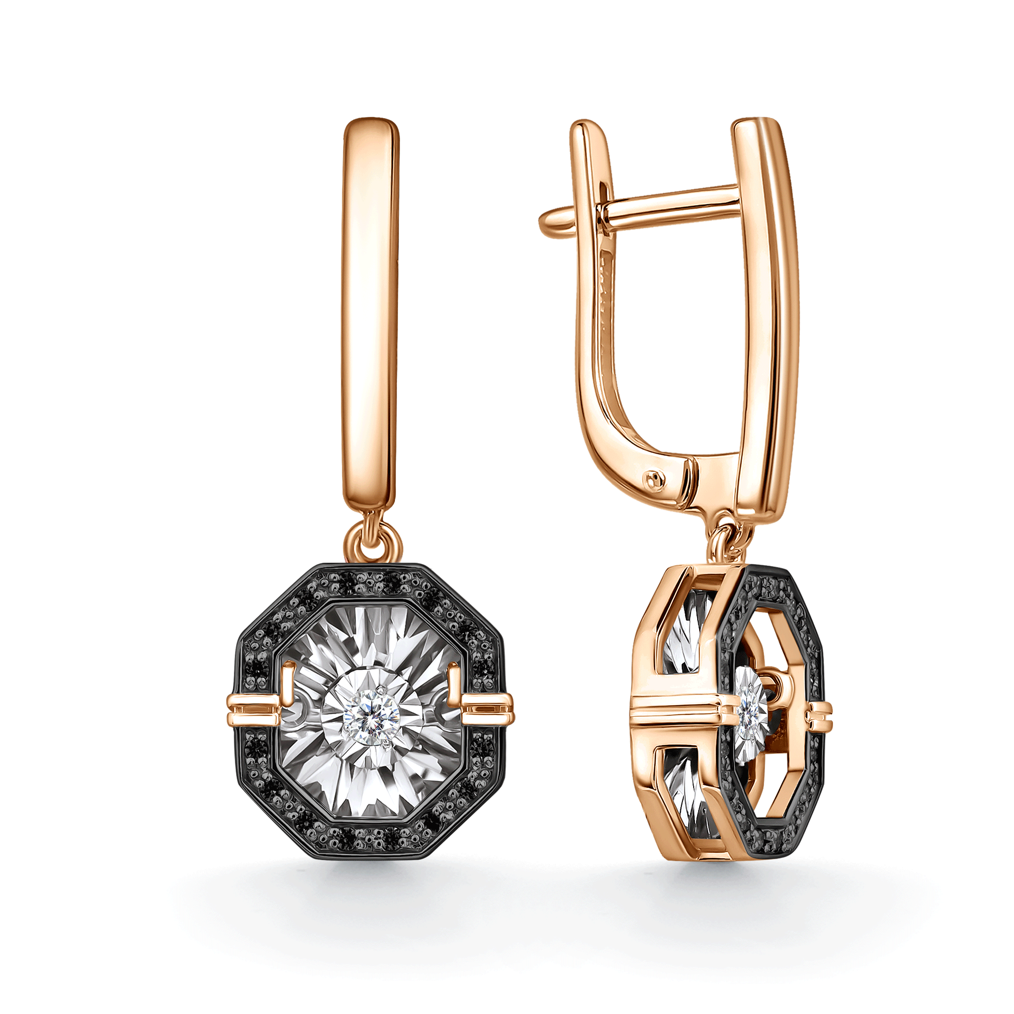 Золотые серьги GRIGORIEV с танцующим бриллиантом и чёрным бриллиантом Г02-11-5630-13-00-1 Г02-11-5630-13-00-1 фото