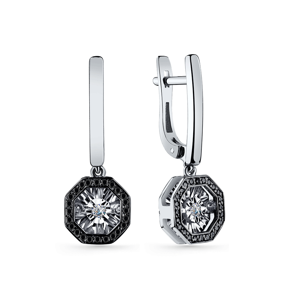 Серьги из белого золота GRIGORIEV с танцующим бриллиантом и чёрным бриллиантом Г02-12-5628-13-00-1 Г02-12-5628-13-00-1 фото