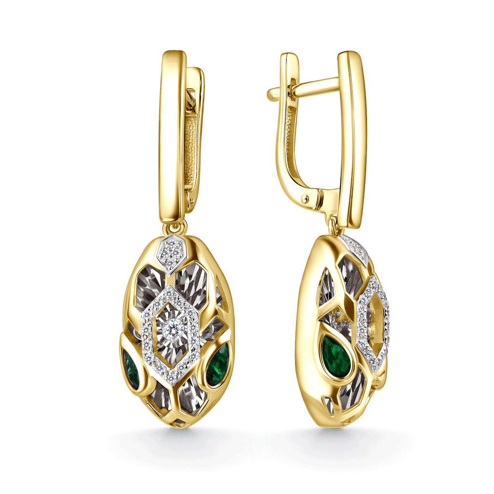Серьги из лимонного золота GRIGORIEV с изумрудом и танцующим бриллиантом Г02-13-5942-31-01-1 Г02-13-5942-31-01-1 фото