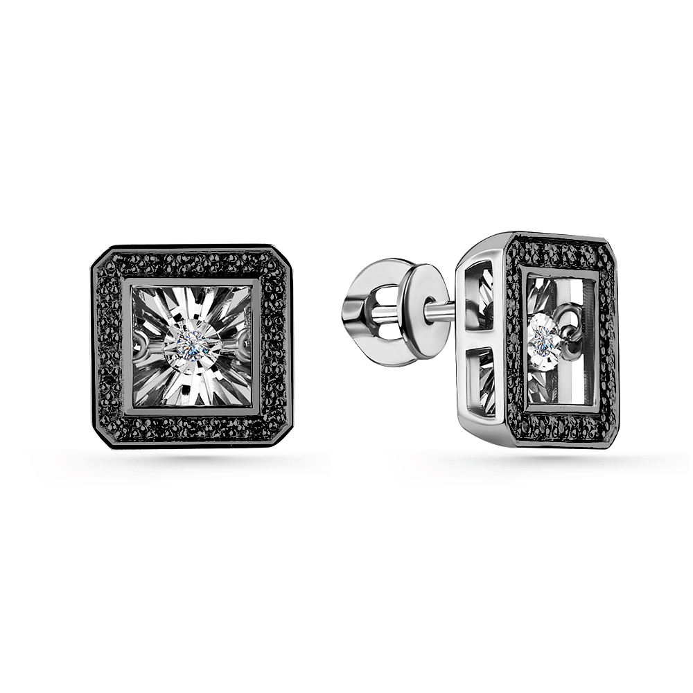 Серьги из белого золота GRIGORIEV с танцующим бриллиантом и чёрным бриллиантом Г12-12-5890-13-00 Г12-12-5890-13-00 фото