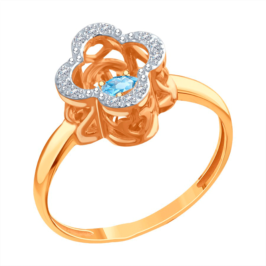 Золотое кольцо Karatov с фианитом и танцующим топазом Т14761Д129 Т14761Д129 фото