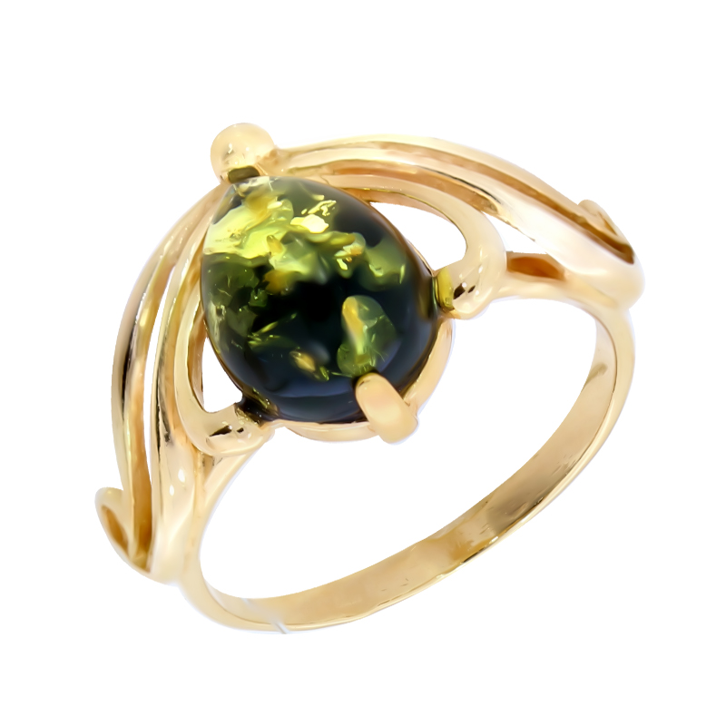 Кольцо из золочёного серебра Янтарная волна с янтарём Я820131п-з